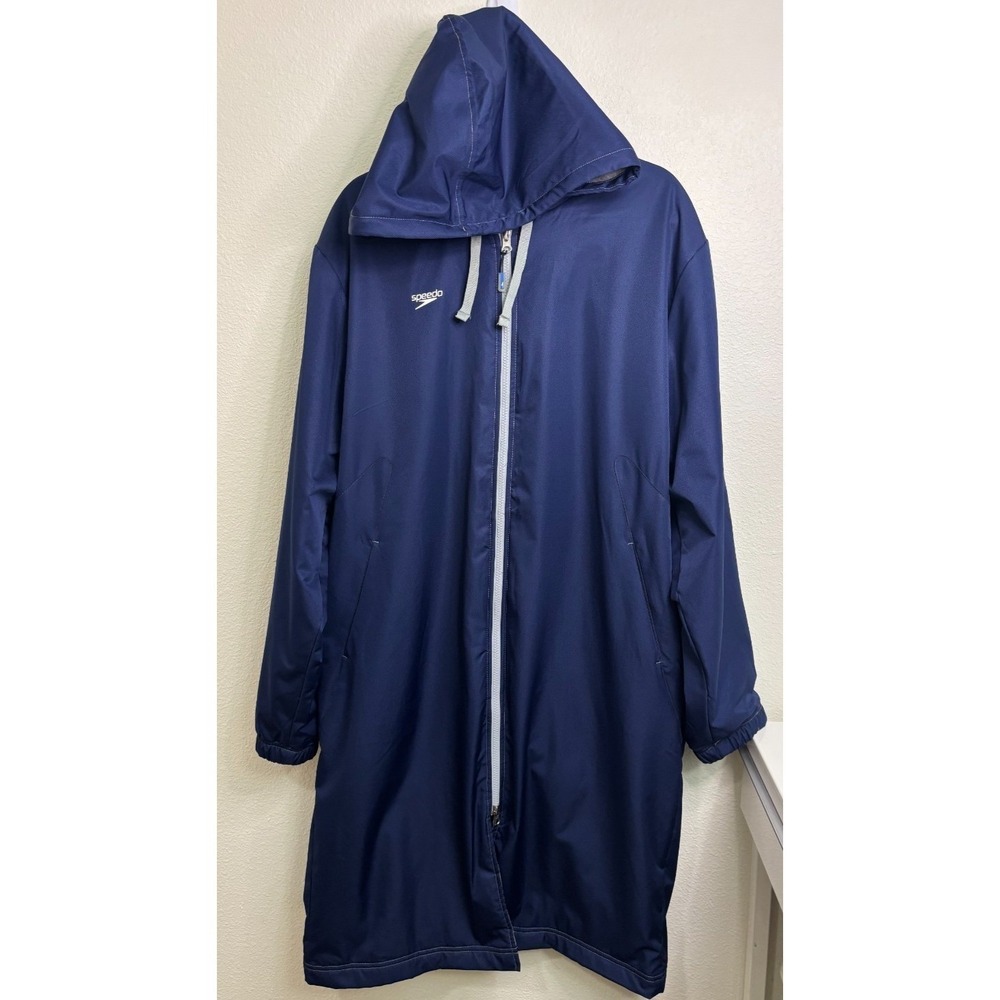 Speedo XL Navy Blue Hooded Fleece Lined Team Swim Parka Jacket Unisex 7201306 - Picture 2 of 8
